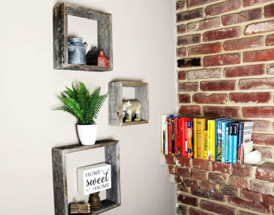 open face reclaimed wood box shelves