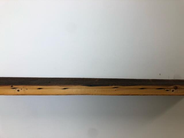 60" Reclaimed Barn Wood Fireplace Mantel Shelf - 3x8 on white wall back view