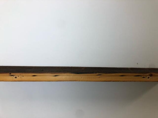 60" Reclaimed Barn Wood Fireplace Mantel Shelf - 3x8 on white wall back view