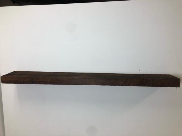 60" Reclaimed Barn Wood Fireplace Mantel Shelf - 3x8 on white wall front view 2