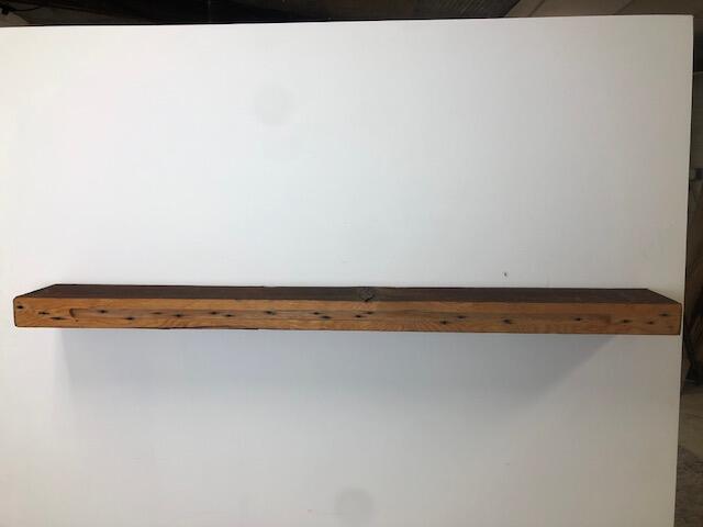 60" Reclaimed Barn Wood Fireplace Mantel Shelf - 3x7 on white wall back view