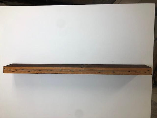 60" Reclaimed Barn Wood Fireplace Mantel Shelf - 3x7 on white wall back view