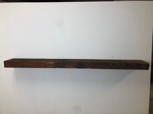 60" Reclaimed Barn Wood Fireplace Mantel Shelf - 3x7 on white wall back view