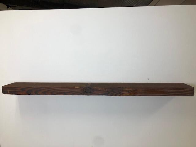 60" Reclaimed Barn Wood Fireplace Mantel Shelf - 3x7 on white wall front view 2