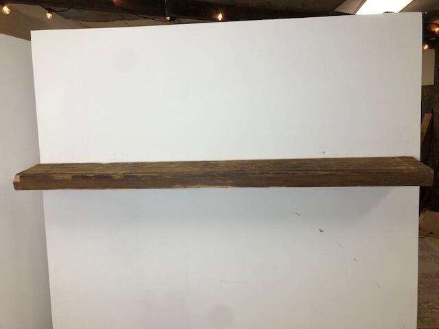 72" Reclaimed Barn Wood Fireplace Mantel Shelf - 3x8 on white wall front view 2