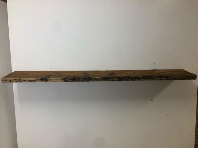 66" Reclaimed Barn Wood Shelf - 2x10 on white wall front view