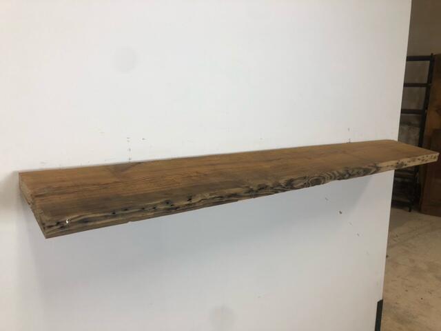 66" Reclaimed Barn Wood Shelf - 2x10 on white wall left side view