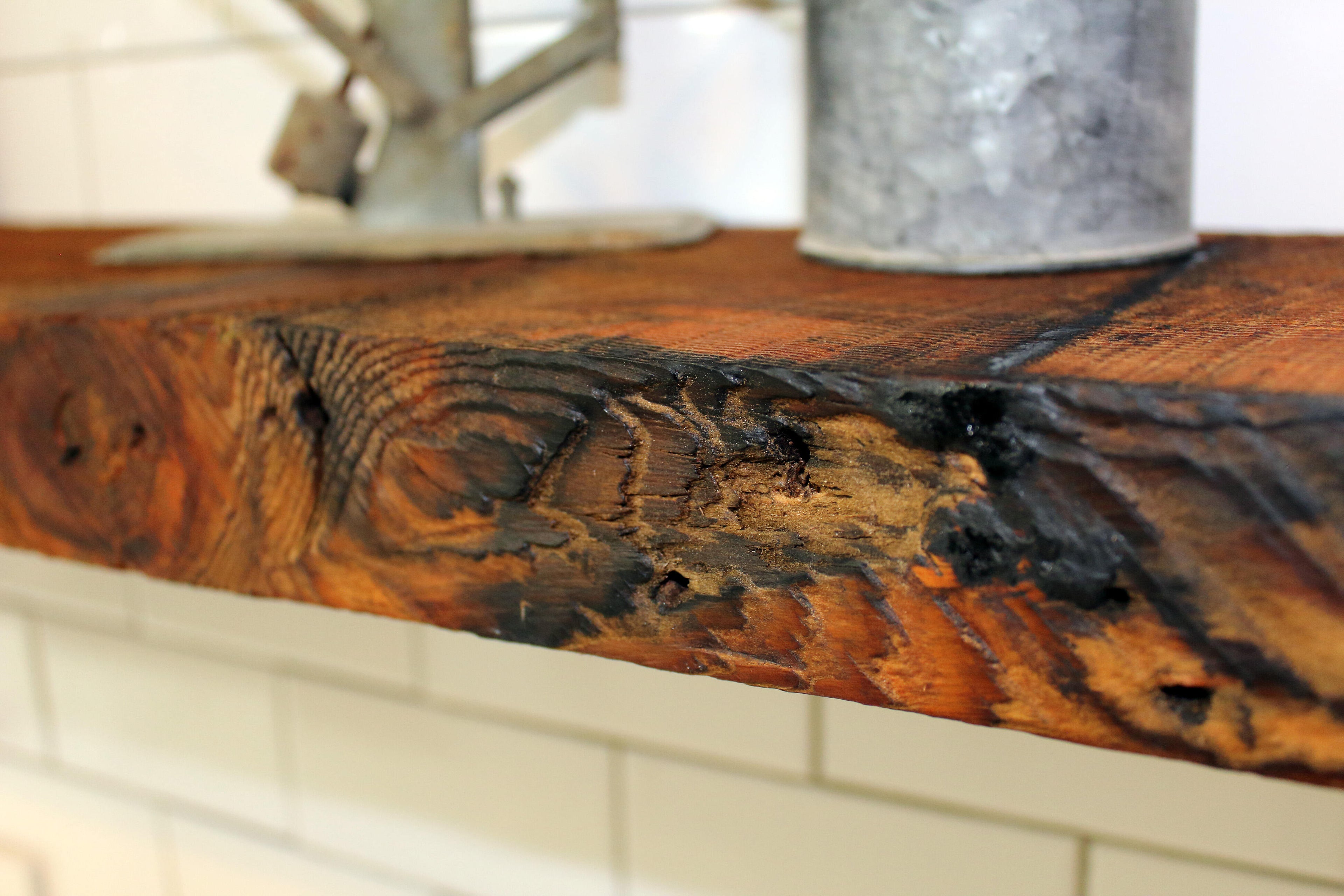 up close of a wood mantel