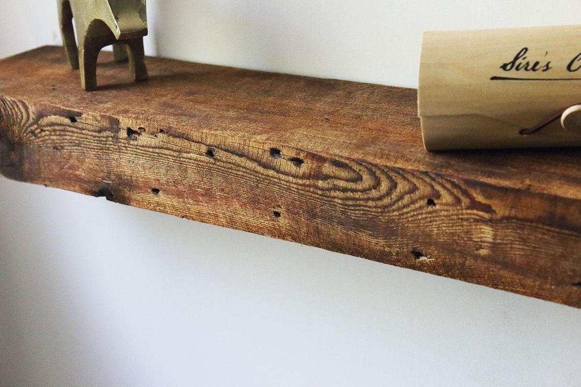 Reclaimed Barn Wood Fireplace Mantel Shelves - 3x5 close up