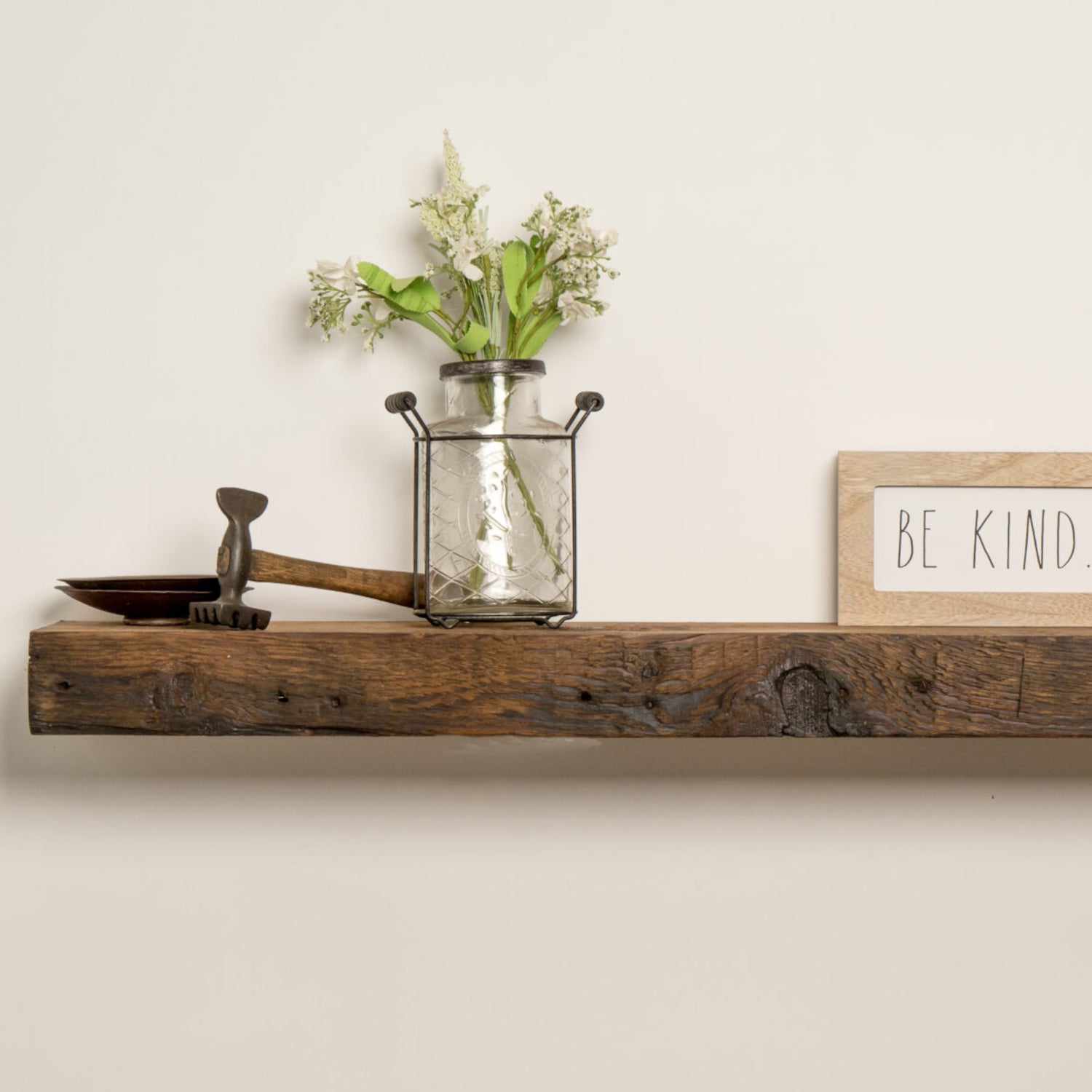 reclaimed barnwood wall mantel shelf with decor