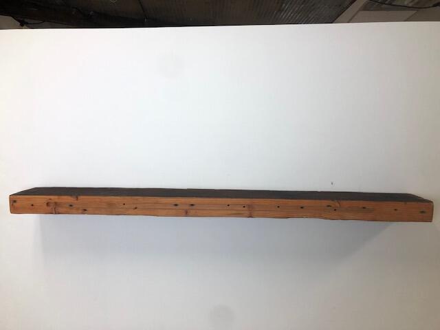 60" Reclaimed Barn Wood Fireplace Mantel Shelf - 3x7 front on white wall back view