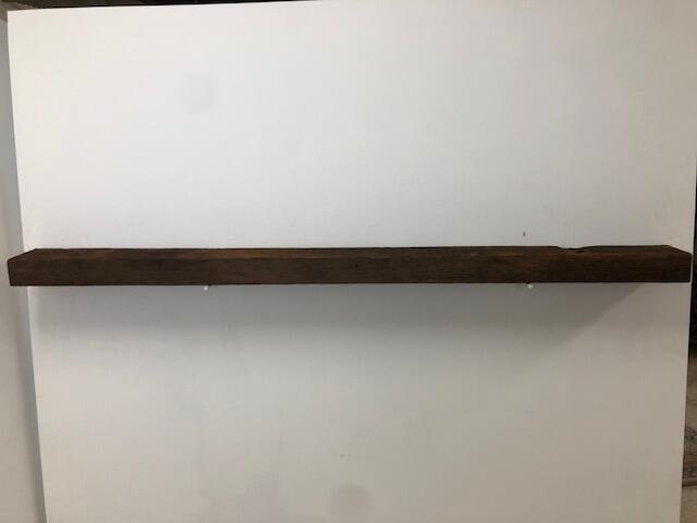 69" Reclaimed Barn Wood Fireplace Mantel Shelf - 3x5 on white wall  front view