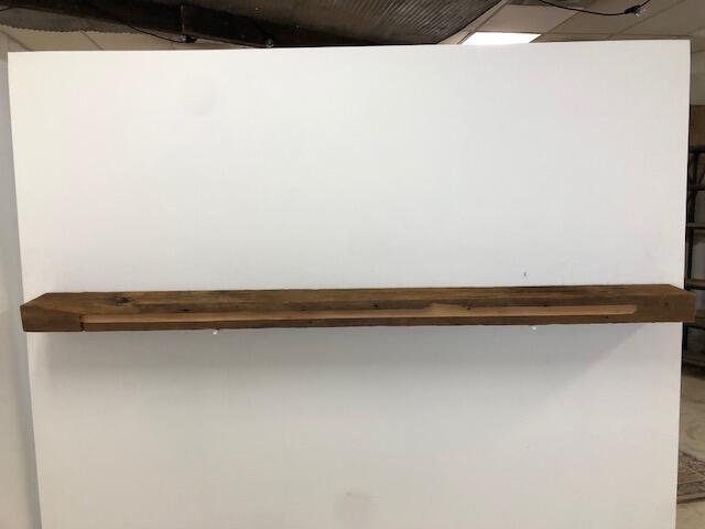 69" Reclaimed Barn Wood Fireplace Mantel Shelf - 3x5 on white wall back view