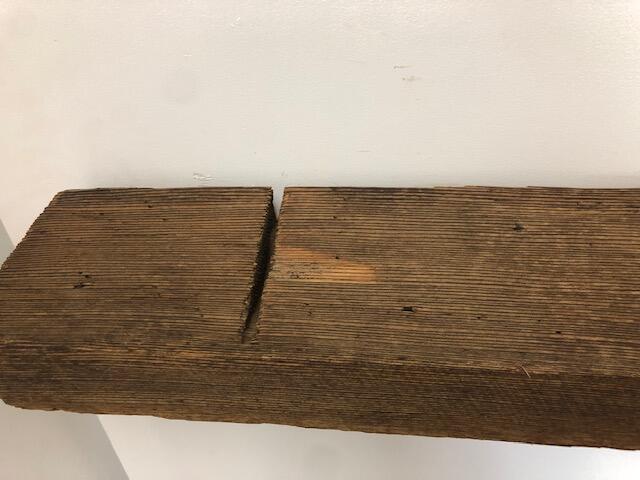 69" Reclaimed Barn Wood Fireplace Mantel Shelf - 3x5 on white wall close up