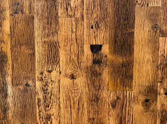 Reclaimed Kentucky Race Horse Fence Plank Engineered Flooring close up with leather couch