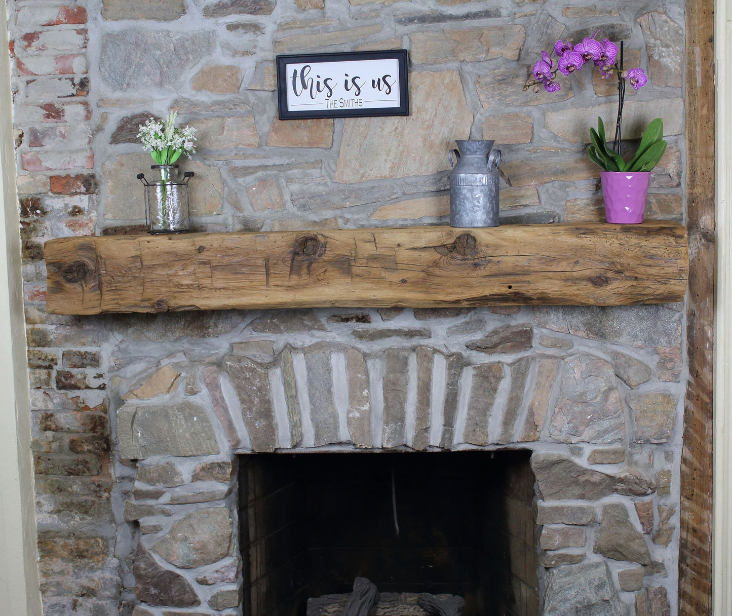 Hand Hewn Beam Authentic Reclaimed Fireplace Mantels - Add Rustic Charm to Your Home