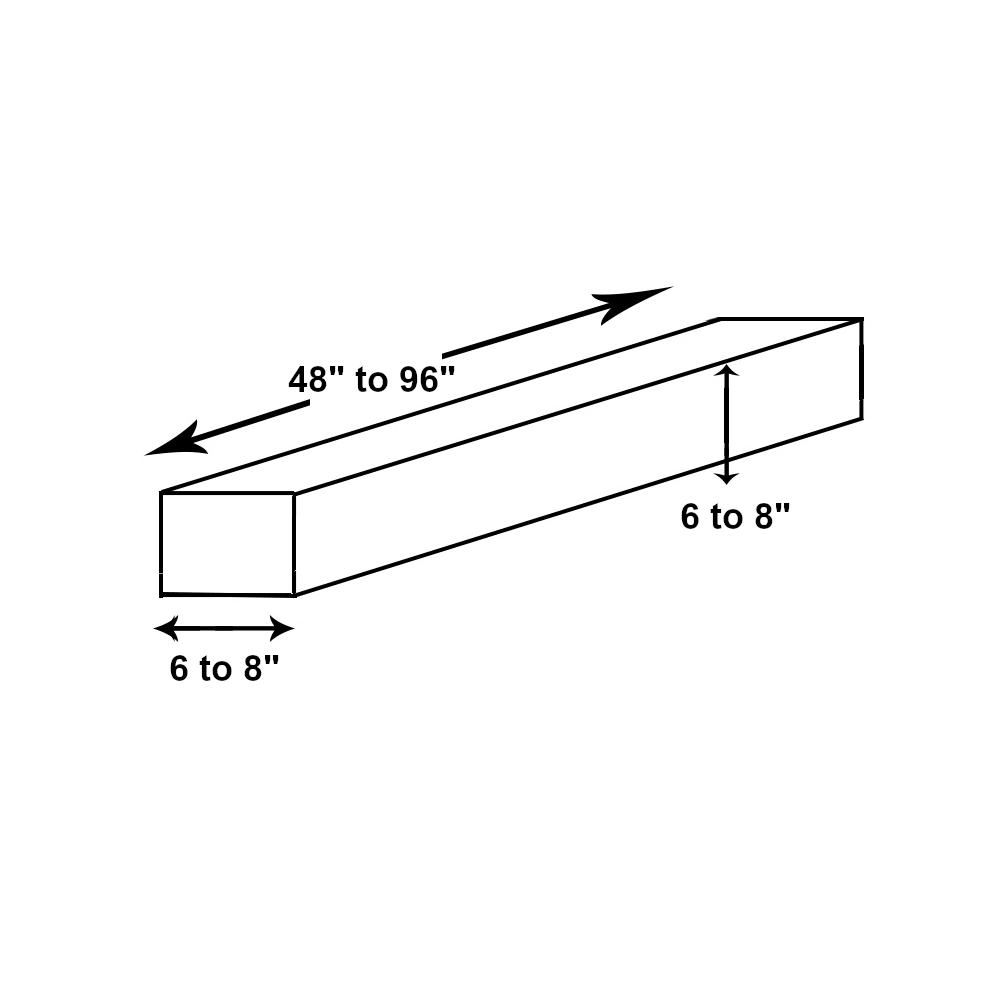 line drawing showing dimensions of hand hewn beams offered.