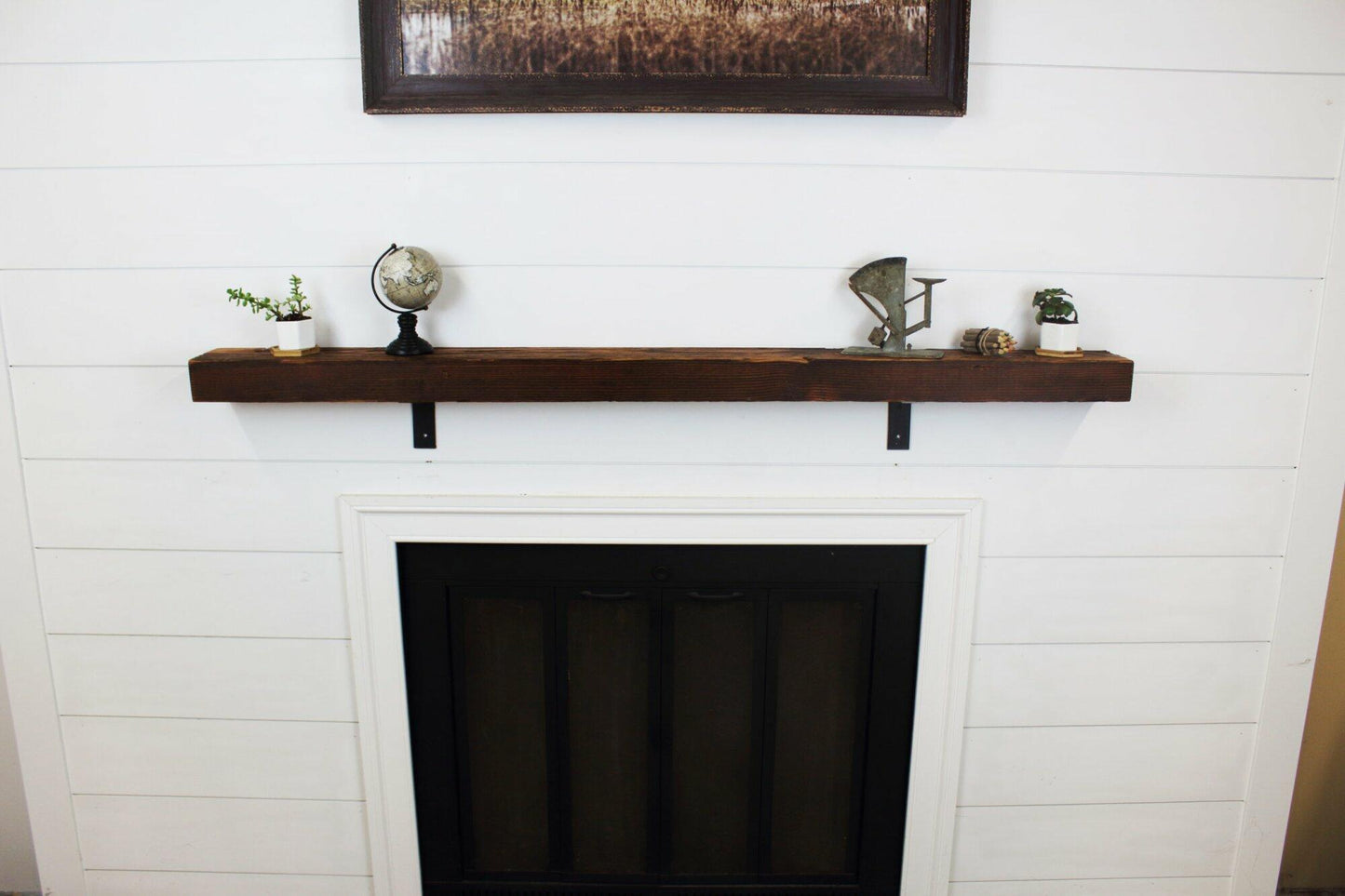 Skip-Planed Reclaimed Barn Wood Fireplace Mantel Shelves - 3x5