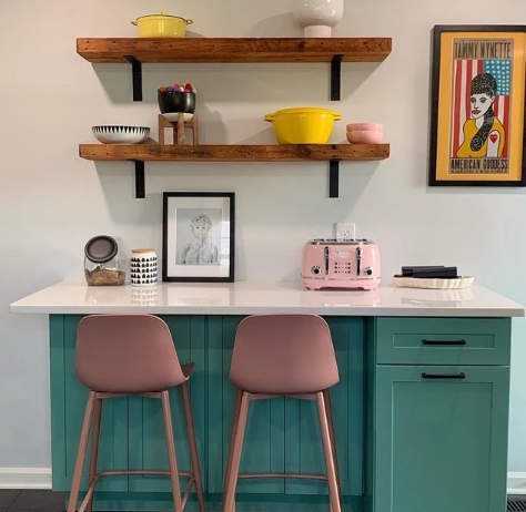 Reclaimed wood shelves in kitchen