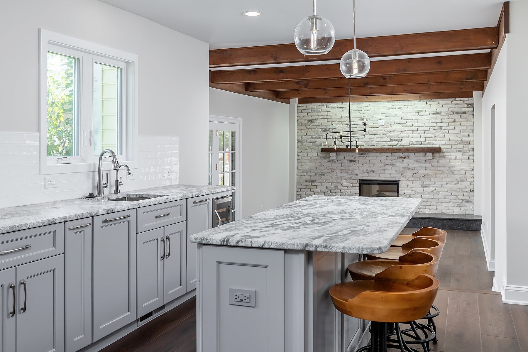 Reclaimed wood beams used in ceiling