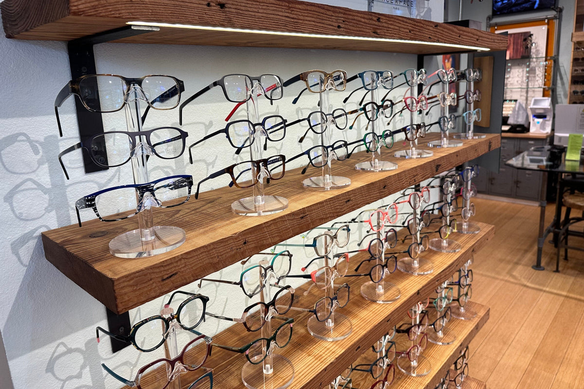 Urban Optics Optometry: Reclaimed Wood Display Shelves