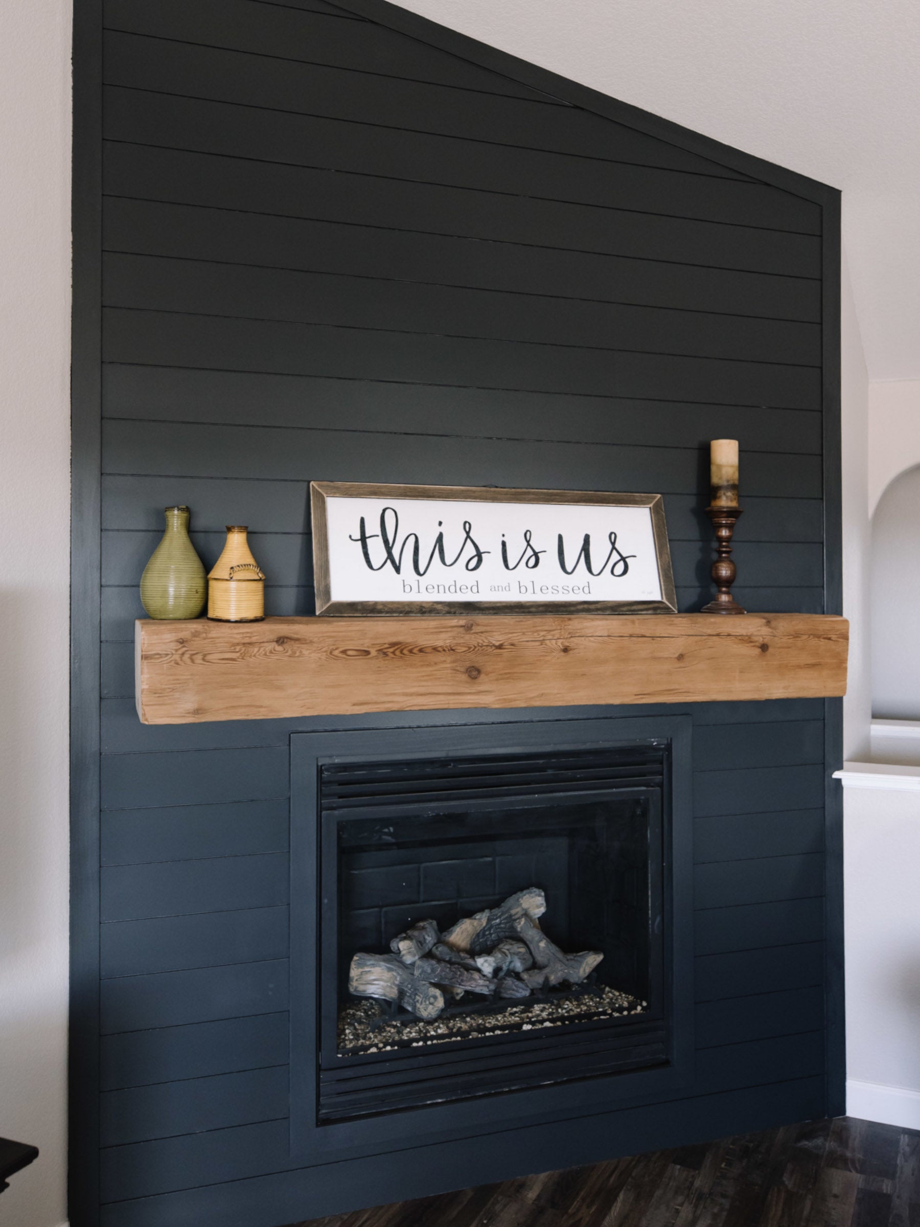 The Deer Head AirBNB reclaimed wood mantel