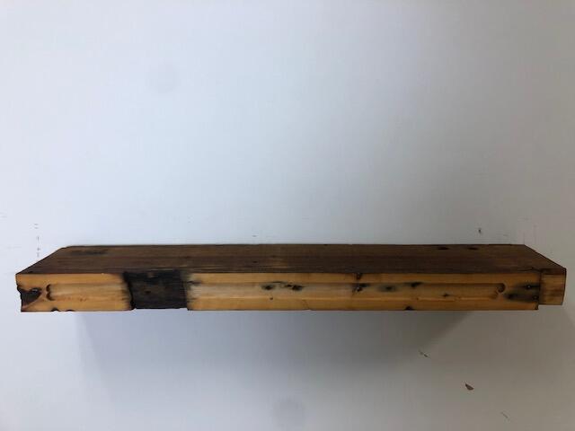 42" Reclaimed Barn Wood Fireplace Mantel Shelf - 3x8 on white wall back view