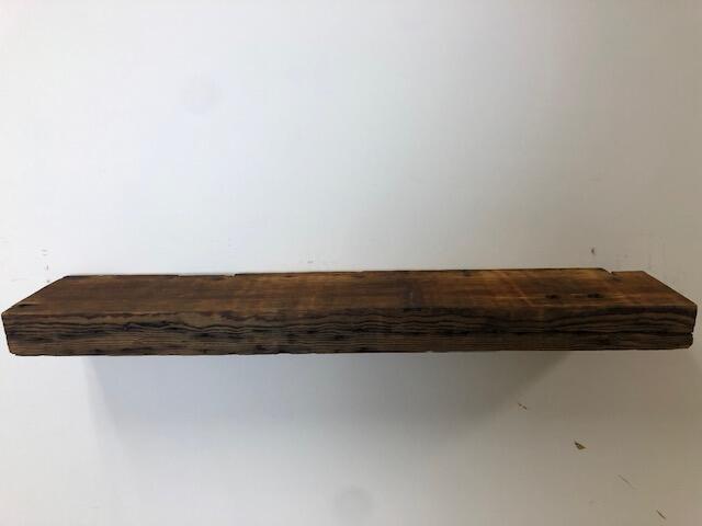 42" Reclaimed Barn Wood Fireplace Mantel Shelf - 3x8 on white wall front view 2