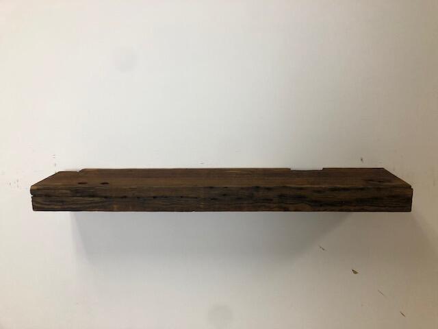 42" Reclaimed Barn Wood Fireplace Mantel Shelf - 3x8 on white wall front view
