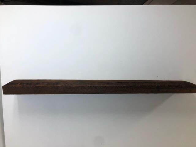 60" Reclaimed Barn Wood Fireplace Mantel Shelf - 3x8 on white wall front view