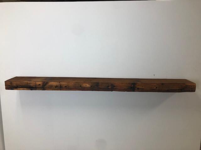 60" Reclaimed Barn Wood Fireplace Mantel Shelf - 3x7 on white wall front view 2