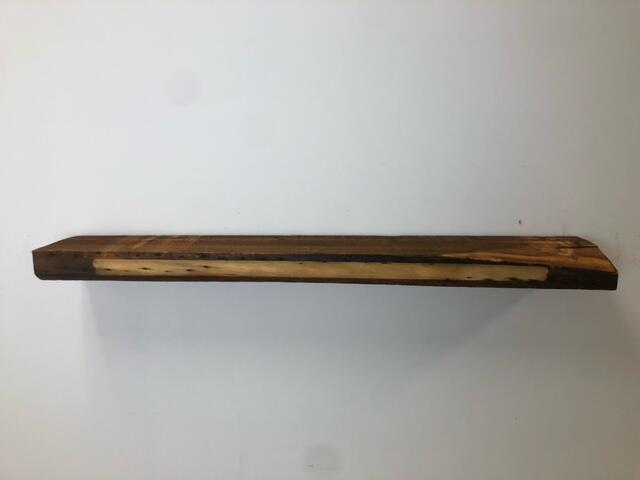 48" Reclaimed Barn Wood Fireplace Mantel Shelf - 3x8 on white wall back view