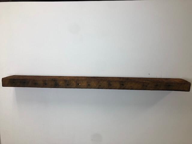 60" Reclaimed Barn Wood Fireplace Mantel Shelf - 3x7 on white wall front view 2