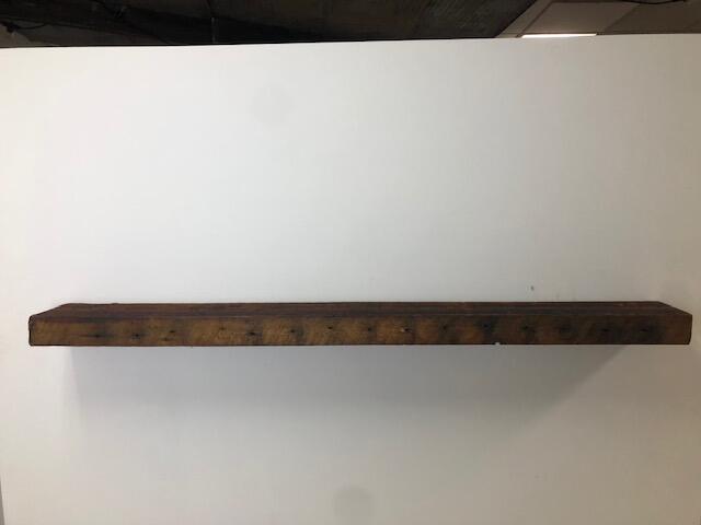 60" Reclaimed Barn Wood Fireplace Mantel Shelf - 3x7 on white wall front view
