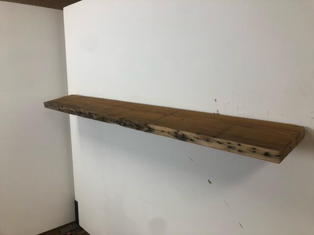 66" Reclaimed Barn Wood Shelf - 2x10 on white wall  side view