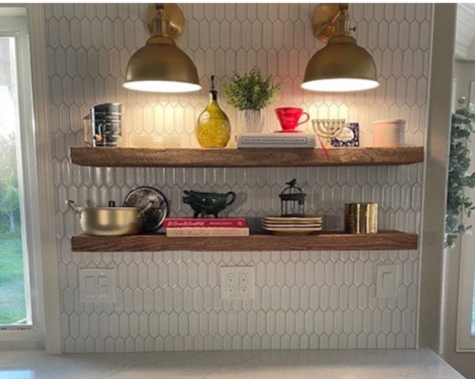reclaimed wood floating shelves