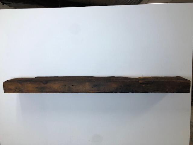 60" Reclaimed Barn Wood Fireplace Mantel Shelf - 4x8 on white wall front view