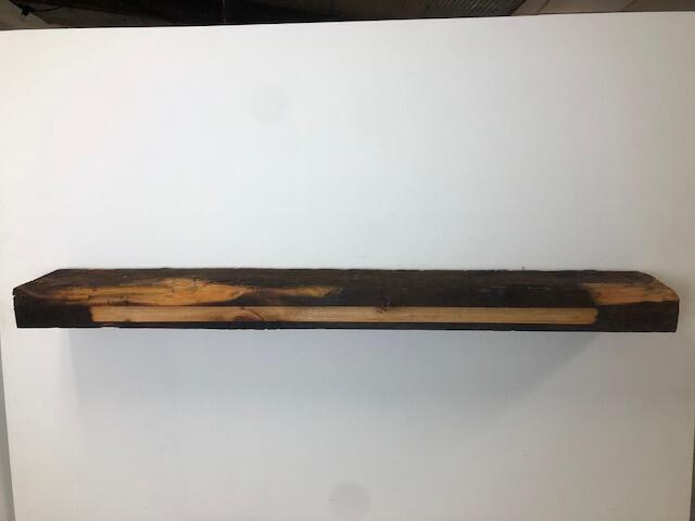 60" Reclaimed Barn Wood Fireplace Mantel Shelf - 4x8 on white wall back view