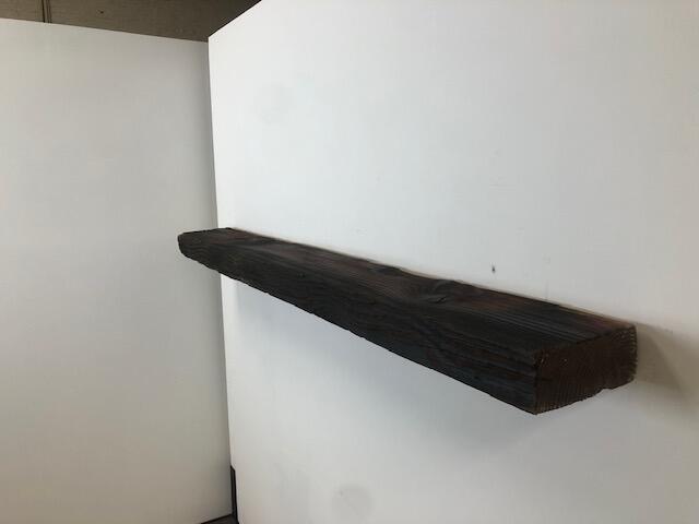 60" Reclaimed Barn Wood Fireplace Mantel Shelf - 3x7 front on white wall right angle view