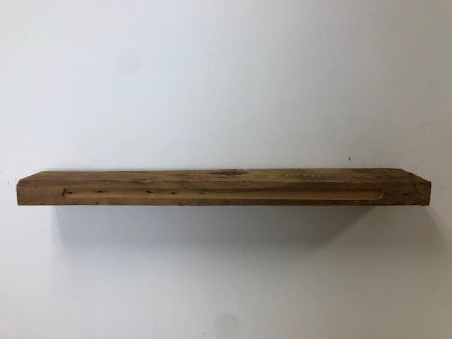 48" Reclaimed Barn Wood Fireplace Mantel Shelf - 3x8 on white wall 