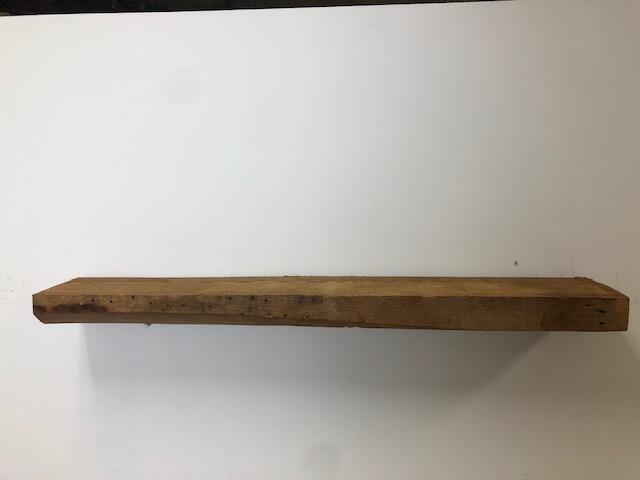 48" Reclaimed Barn Wood Fireplace Mantel Shelf - 3x8 on white wall front view
