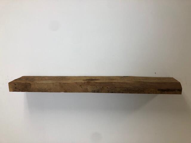 48" Reclaimed Barn Wood Fireplace Mantel Shelf - 3x8 on white wall front view