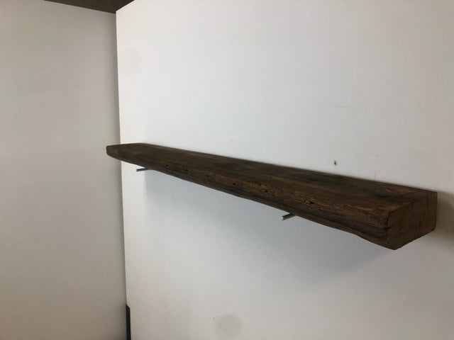 54" Reclaimed Barn Wood Fireplace Mantel Shelf - 3x7 on white right angle view 2