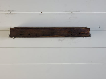 18" Reclaimed Barn Wood Fireplace Mantel Shelf - 2x6 Oil on white wall front view