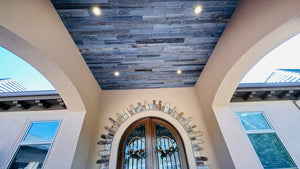 Reclaimed Wood Paneling in ceiling on entry way