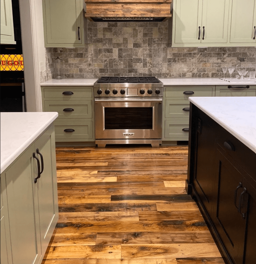 Reclaimed Industrial Oak Engineered Flooring in kitchen