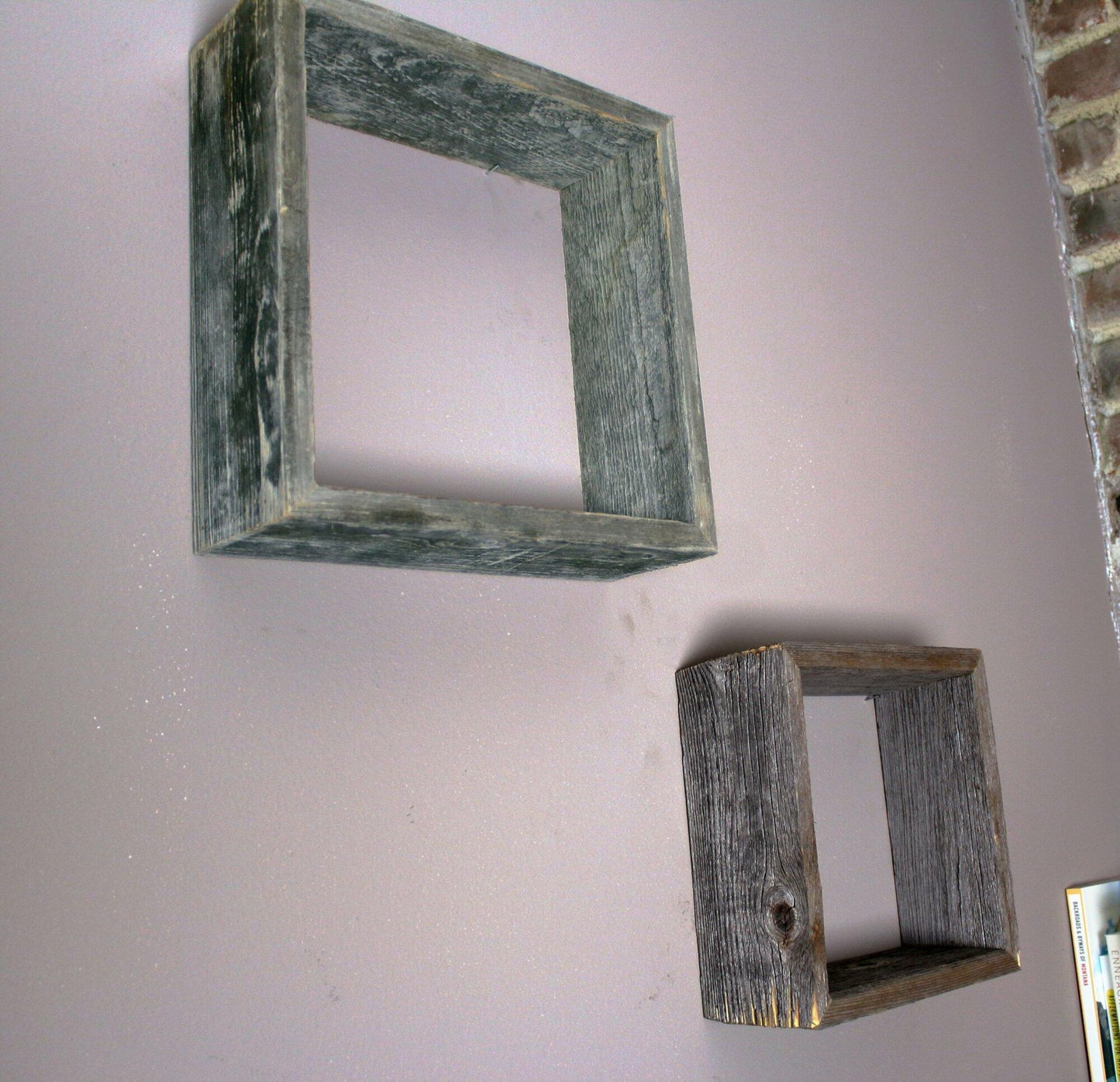 wood characteristics close up on the small and medium open box shelf.