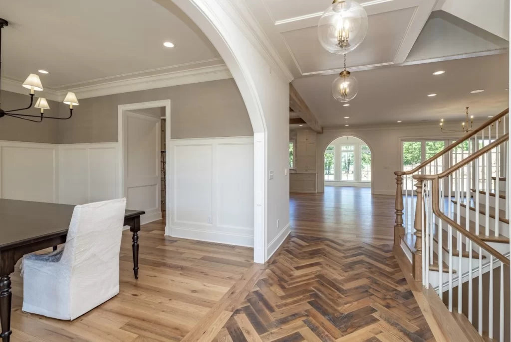 Heartland Barnwood Oak Red & White Mixed Clean Face wood flooring in common area at top of stairs