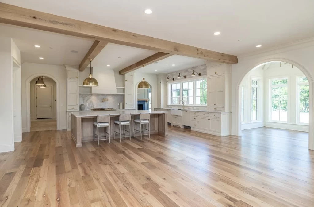 Heartland Barnwood Oak Red & White Mixed Clean Face wood flooring in living room and kitchen