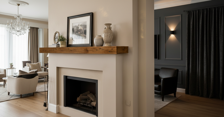 Planed and sanded 3 by 8 reclaimed wood fireplace mantel